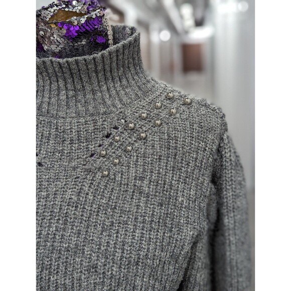 Guess Oversized Medium Pearl Embellished Grey Sweater mock neck - Picture 2 of 8